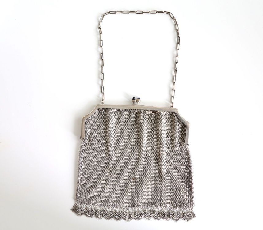 Antike Damenhandtasche Silber Antike Tasche Silbertasche Gefüttert