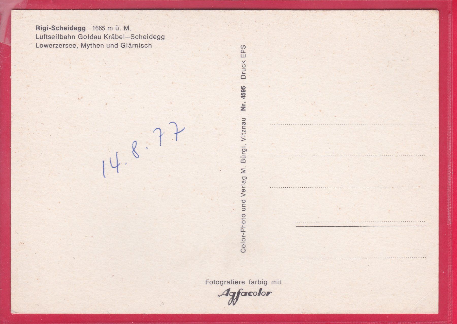 Cartoline postali: RIGI SCHEIDEGG, LUFTSEILBAHN GOLDAU KRÄBEL - SCHEIDEGG – Usato da Oberrieden venduto da Gebirgsstelze 1