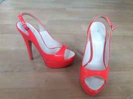 Sandallen Plateau taccetti Funky Lack Neon pink Peeptoe