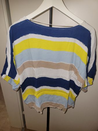 Damen T-Shirt gestreift blau gelb weiss Grösse M