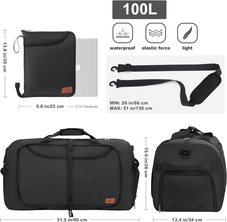 Borse: Faltbare wasserdichte Reisetasche 100L große mit Schuhfach – Nuovo e nell'imballaggio originale da Genève venduto da Top-Trend 6