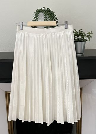 White Velvet Pleated Midi Skirt