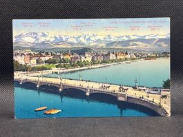 Zürich. Utoquai, Quaibrücke und die Alpen
