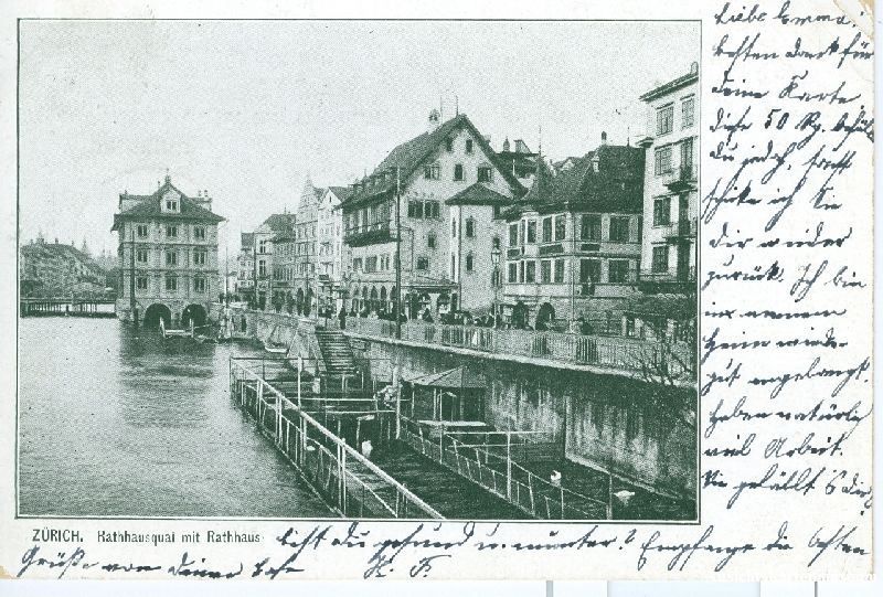Cartoline postali: Zürich - Rathausquai + 1901 – Usato da Emmenbrücke venduto da teestube