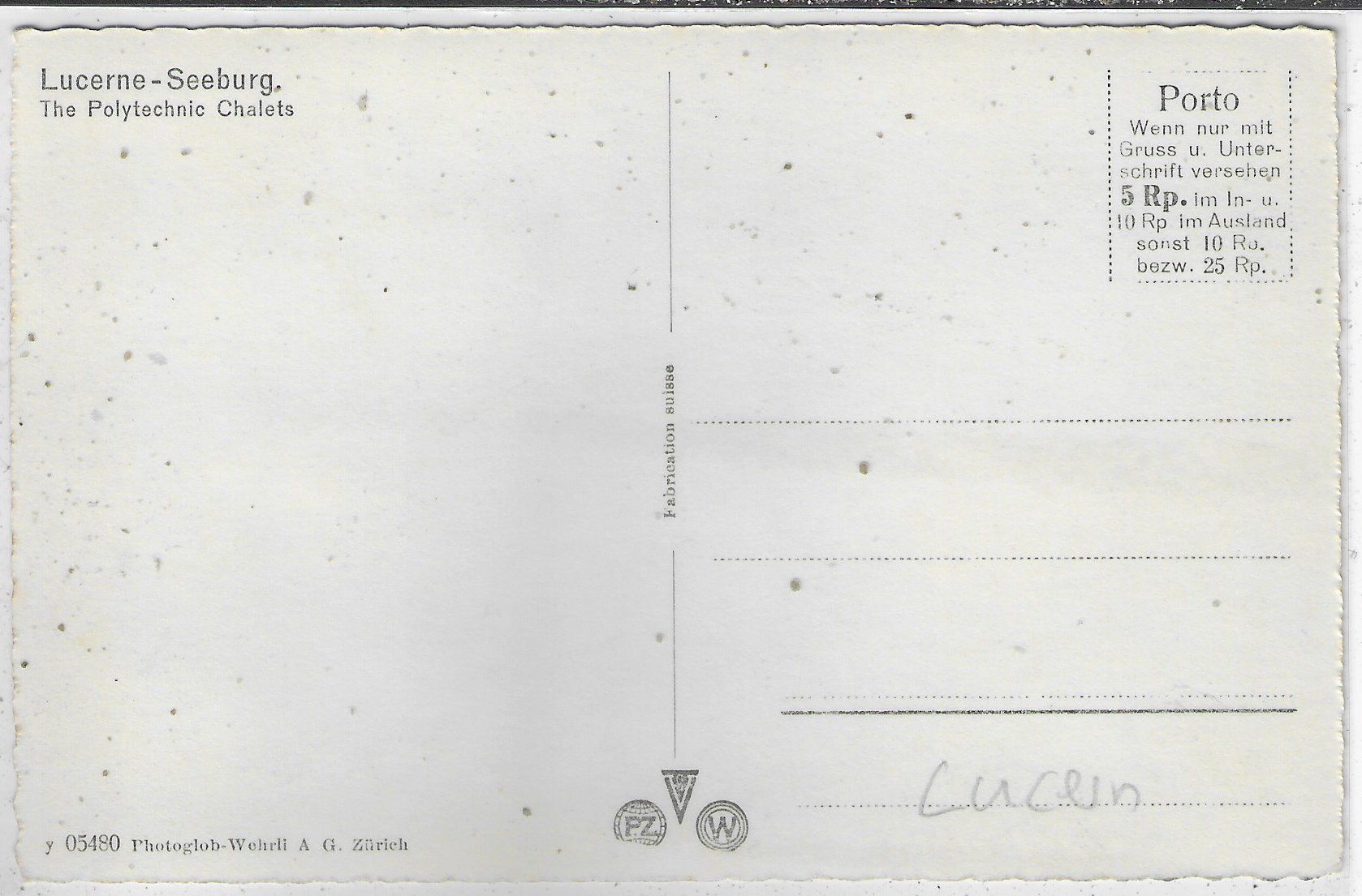 Cartoline postali: Luzern - Seeburg - The Polytechnic Chalets – Usato da Ettingen venduto da Kartenplanet 1