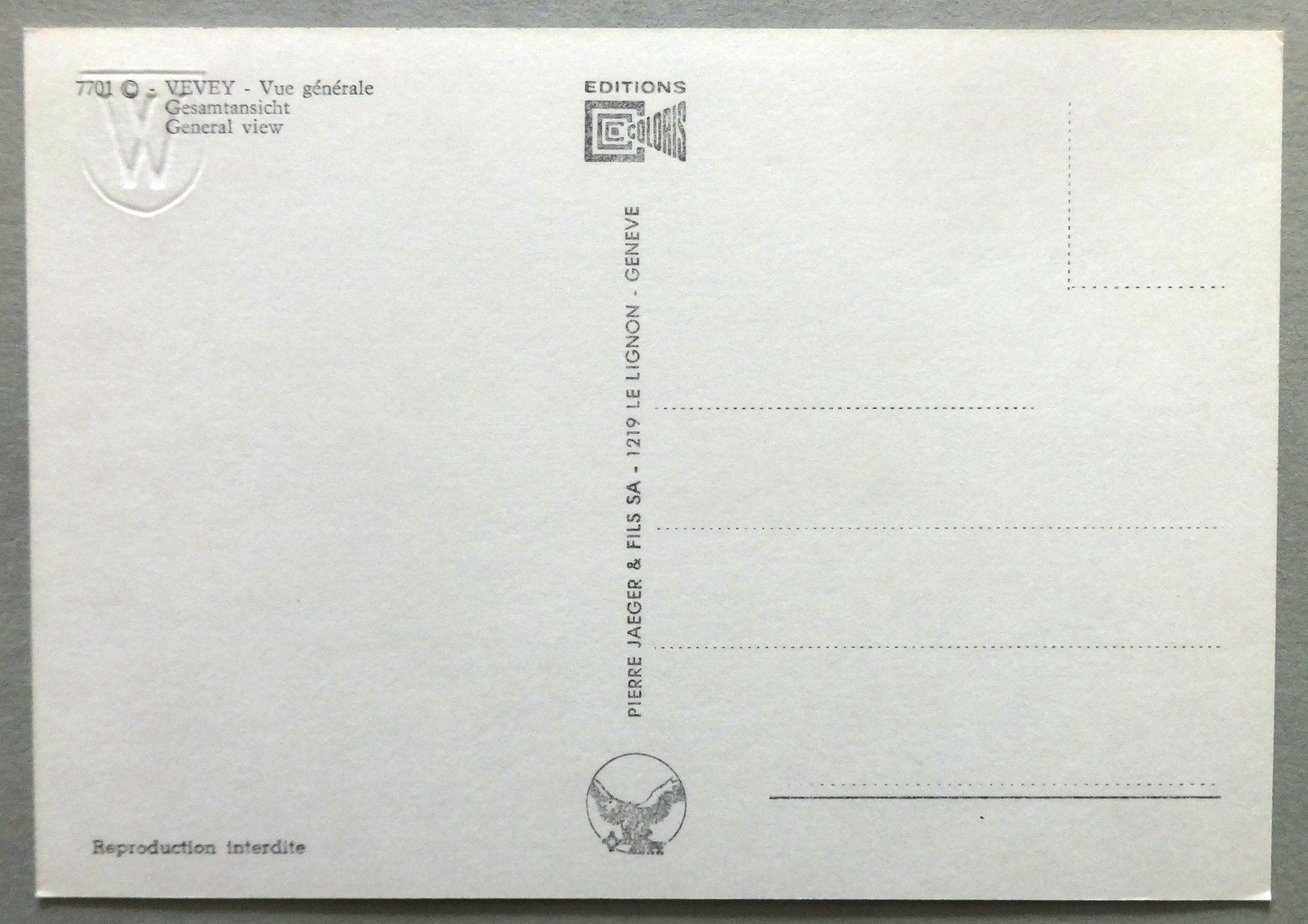 Cartes postales: Vevey - Vue générale – D'occasion à Fétigny par Billy2miny 1