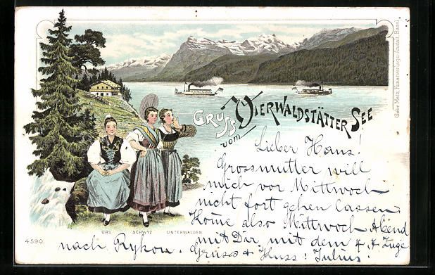 Cartoline postali: Litho Vierwaldstättersee, Uferpartie un – Usato da Berlin venduto da bartko-reher
