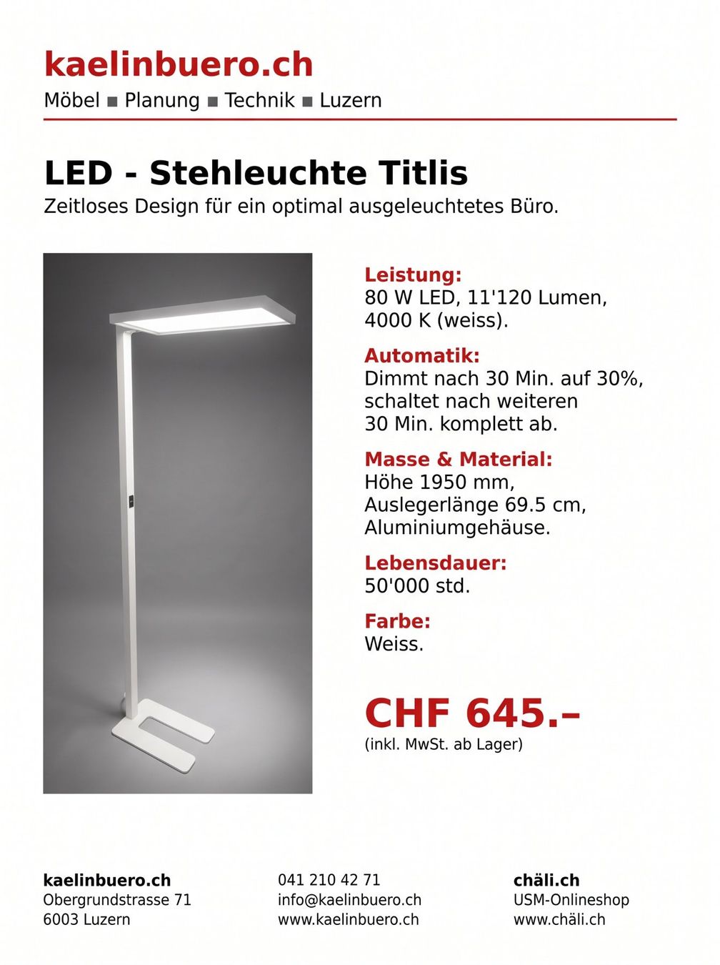 Lampes: Stehleuchte Titlis – D'occasion à Luzern par lu1387 1