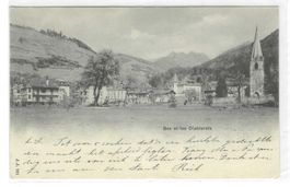27.8.1901Nahbild Dorf BEX mit Turm/Sicht auf les Diablerets