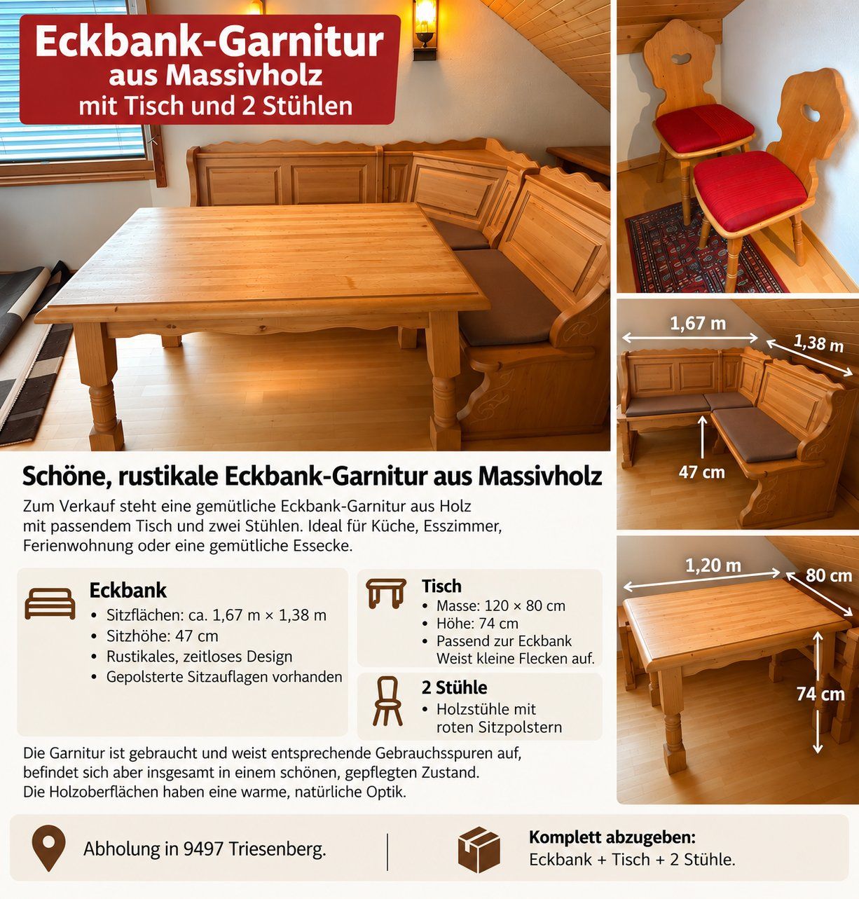 Set di tavolo e panche: Eckbank mit Tisch und Stühlen – Usato da Triesenberg venduto da Larry777
