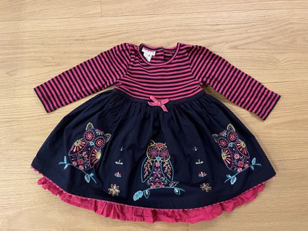 Cute Owl Dress Pink Stripes 3-6 Months