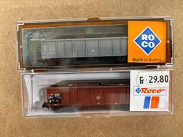 2er Set Roco Spur N Offene Güterwagen bel. Schlacke Holz SBB