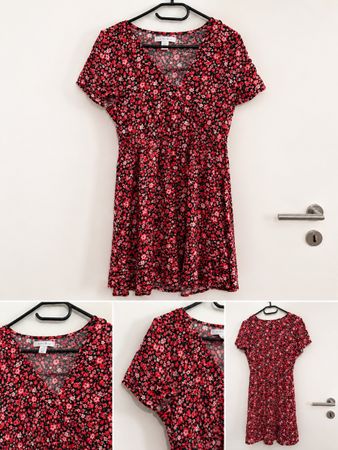 Robe fleurie rouge/noire – Taille 38