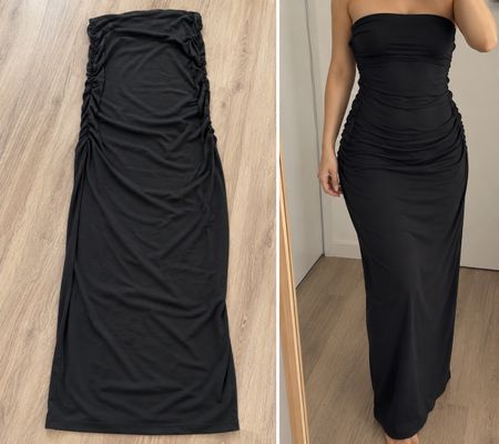 Damen Kleid trägerlos schwarz gerafft Grösse L 40/42