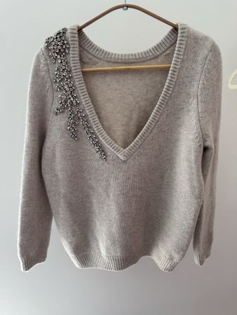 Ba&sh beige embellished cashmere sweater