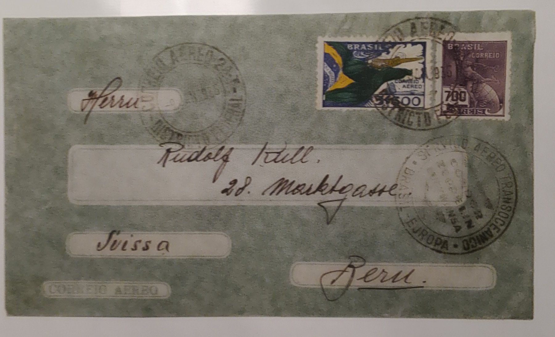 Tutti i francobolli: 1 Brief Luftpost Brasil-Bern – Usato da Marbach LU venduto da Steinbeck1