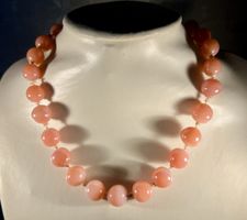 Collier vintage perles verre rose orange irisé