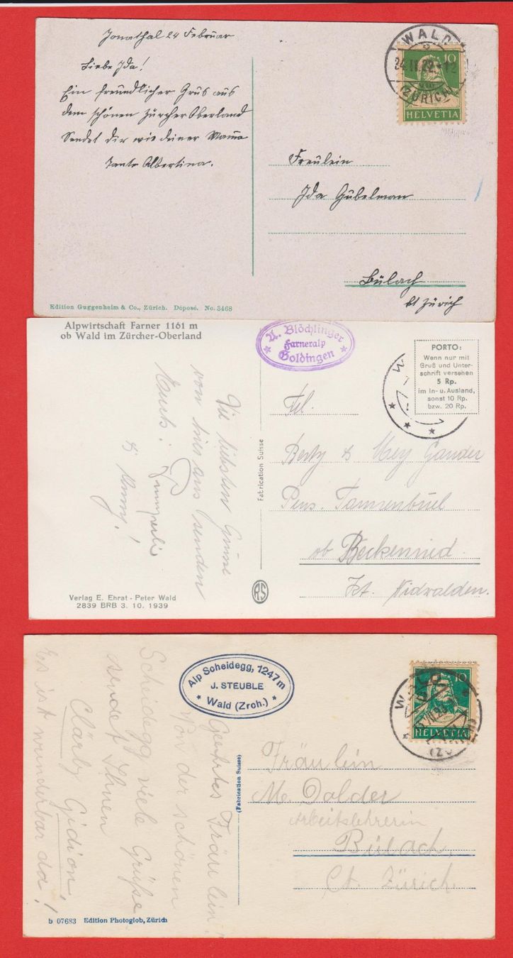 Cartoline postali: Wald  ZH   -  3 alte Ansichtkarten, dabei Farner Alpwirtsch. – Usato da Vitznau venduto da Ropaku 1