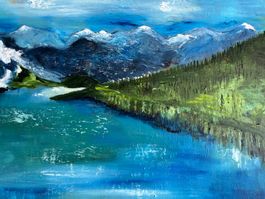 Ölgemälde Berglandschaft mit See auf Leinwand