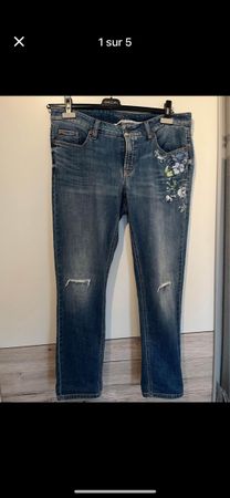 Jean's Cambio T.42 broderie fleurs bleu stylé été