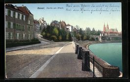 AK Basel, Partie am Rhein, 1917