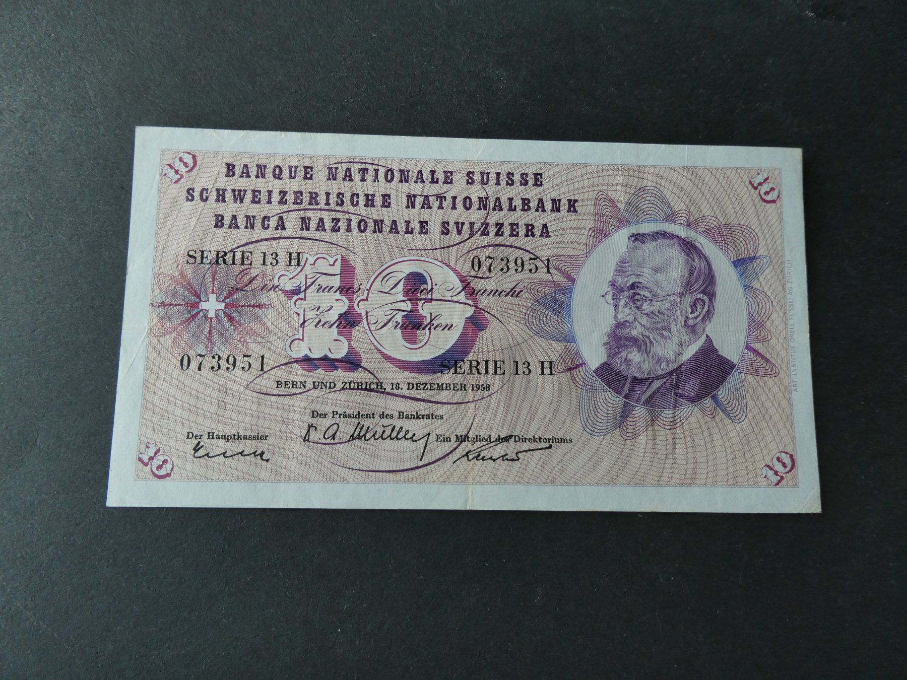 Banconote: Schweiz 1958,  10 Franken – Usato da Hinterforst venduto da Rohusri