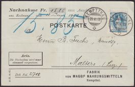 1908, PERFIN-Karte von KEMPTTHAL (Firma MAGGI's) mit 95B -R!