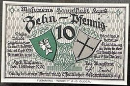 Seltene Notgeld Stadt Lyck, 10 Pfennig, 1920, Top Zustand