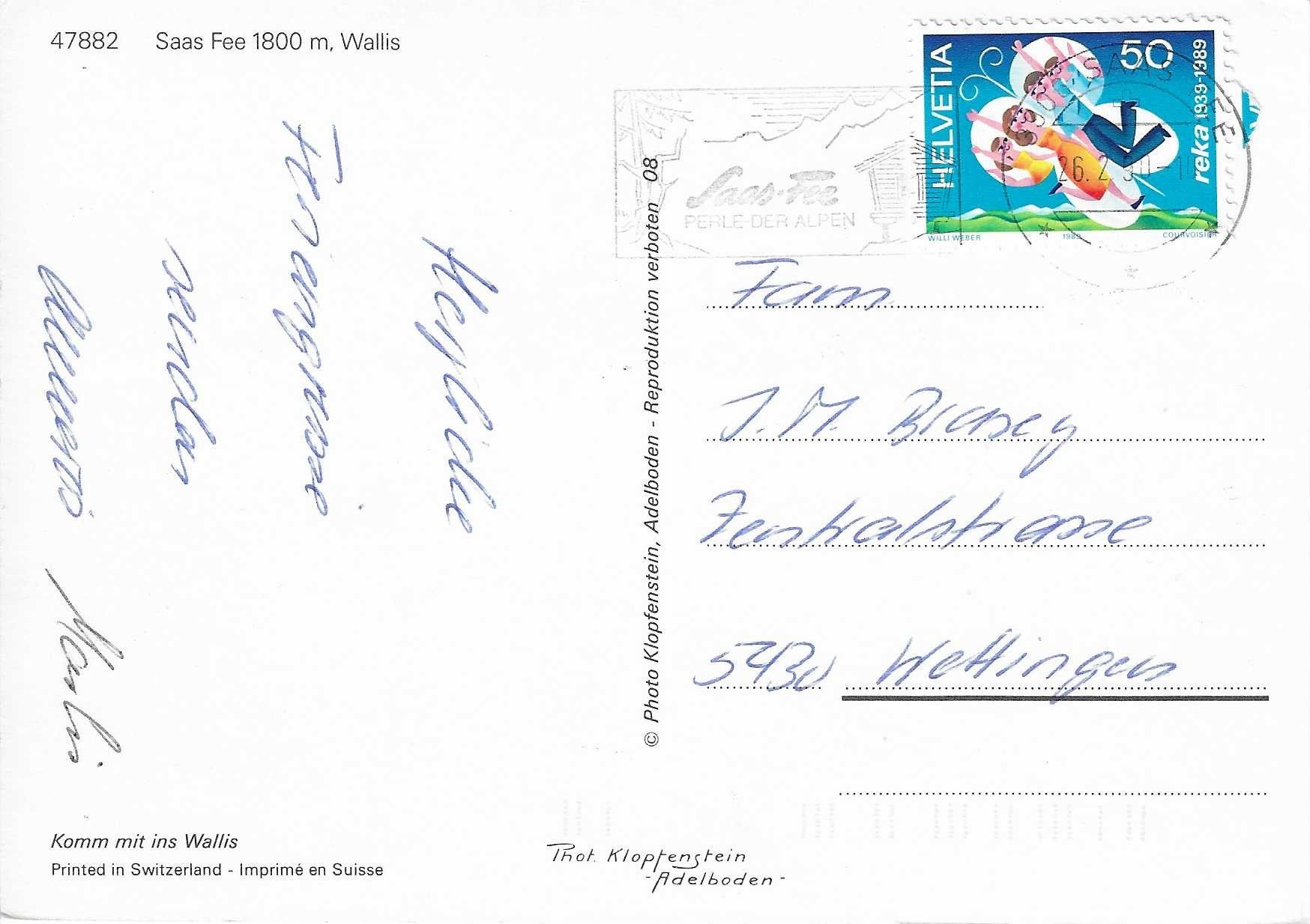 Cartoline postali: Saas Fee VS – Usato da Rothrist venduto da Stranglehold 1