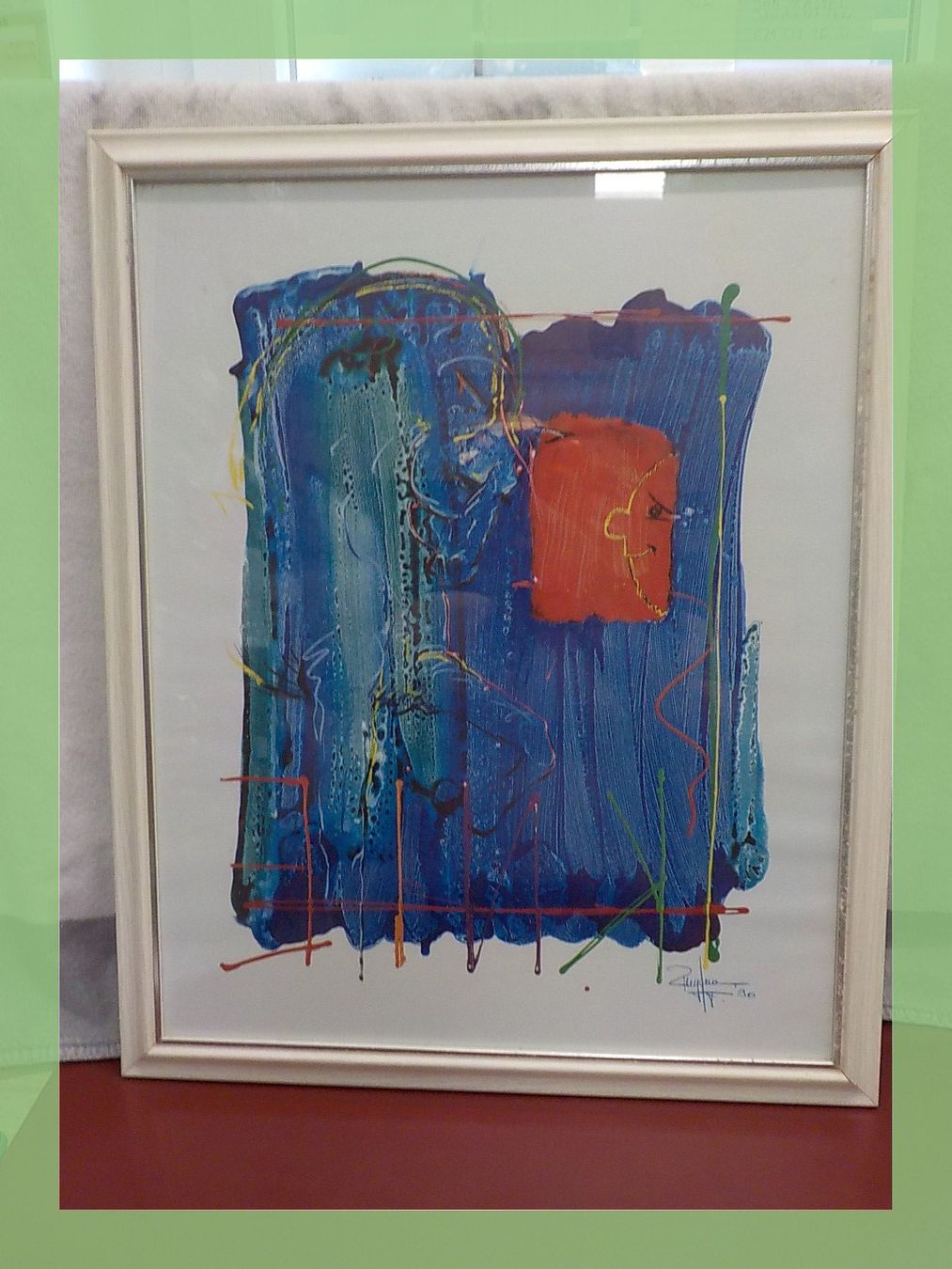 Gemälde: Originales Gemälde von 1990, abstrakte Kunst im Rahmen – Gebraucht aus Bülach von Freieck