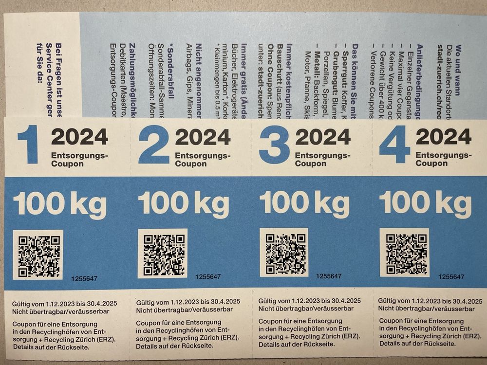 Entsorgungscoupon 2024 ERZ (Neu und originalverpackt) in Luzern für CHF ...