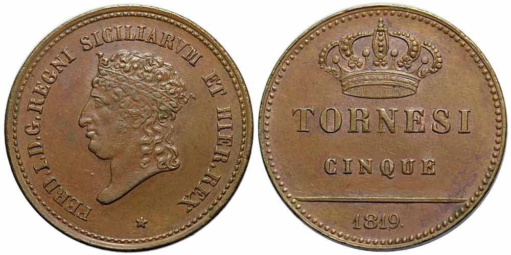 Tutti le monete: Italien, Napoli, 5 Tornesi 1819 – Usato da Chiasso venduto da Novamarketing