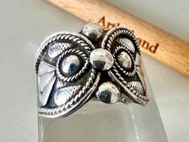 Vintage Silberring 925 mit markantem Ornament - verstellbar