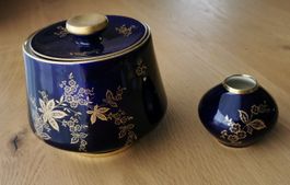 Lindner Monie BG echt Kobalt Zuckerdose & Mini Vase, Rarität