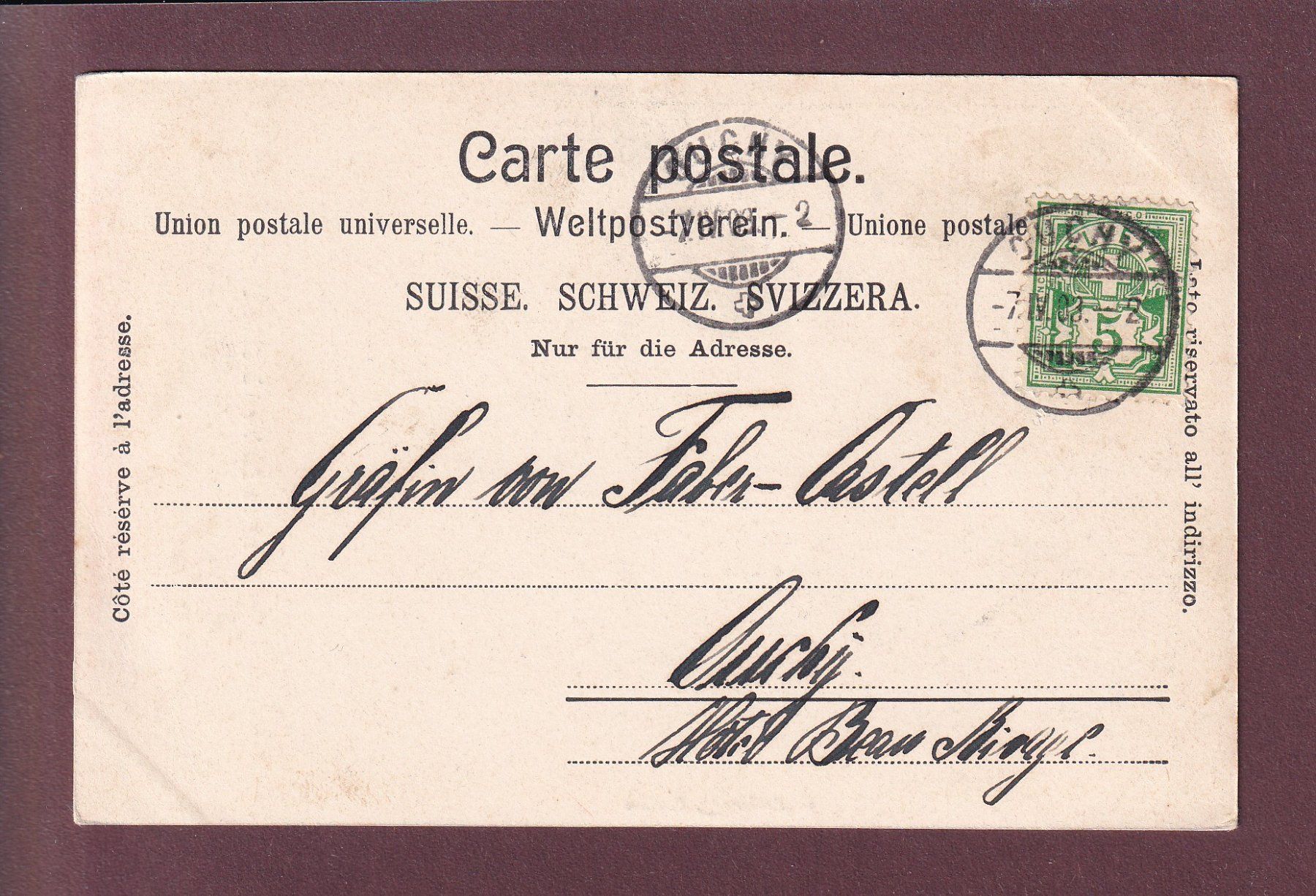 Cartoline postali: Château de CHILLON - Prison de Bonivard - 1903 – Usato da Pully venduto da nicecards 1