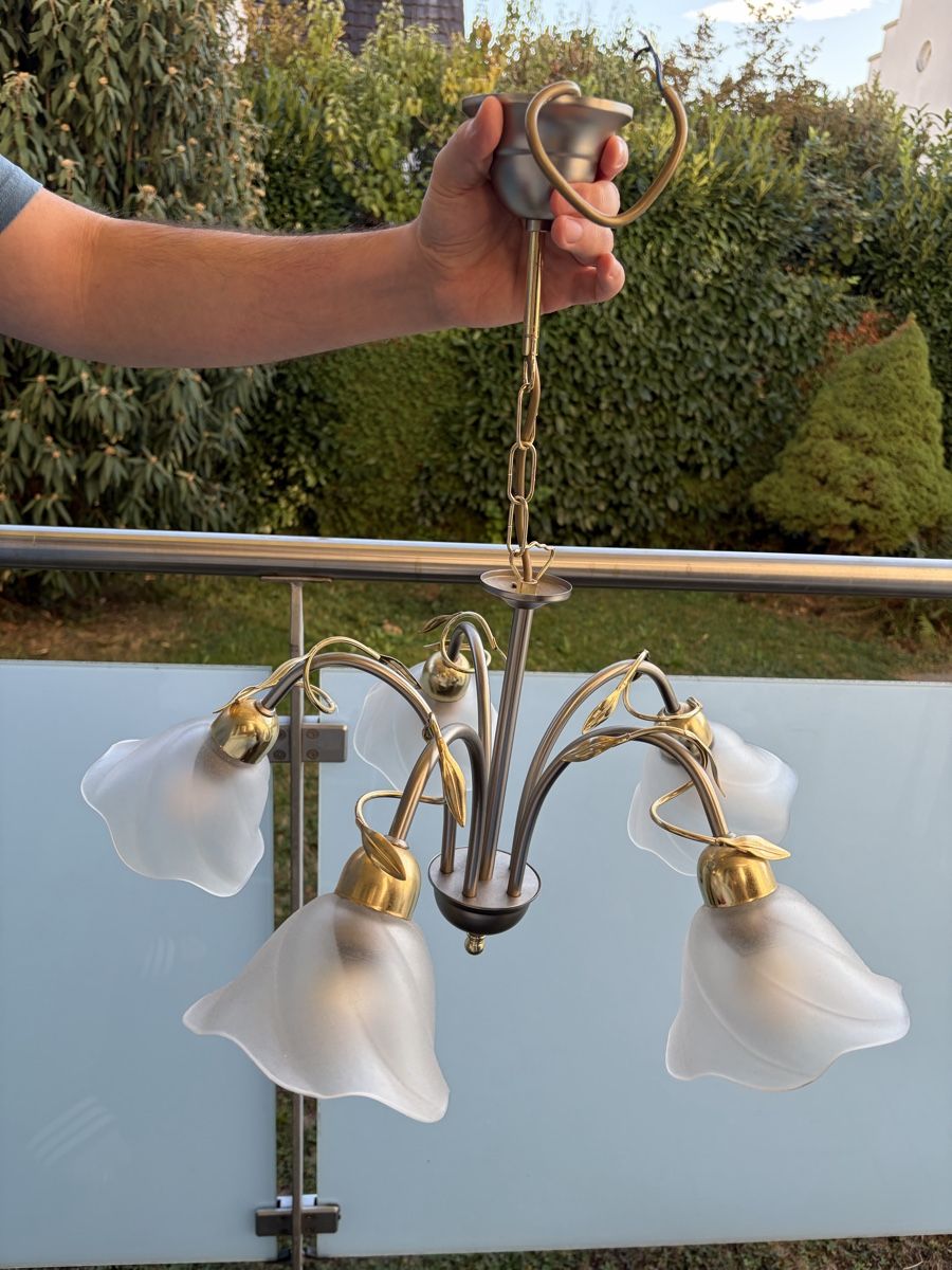 Kronleuchter & Deckenlampen: Deckenleuchte Messing mit 5 Glasschirmen – Gebraucht aus Zürich von dor_9l9g