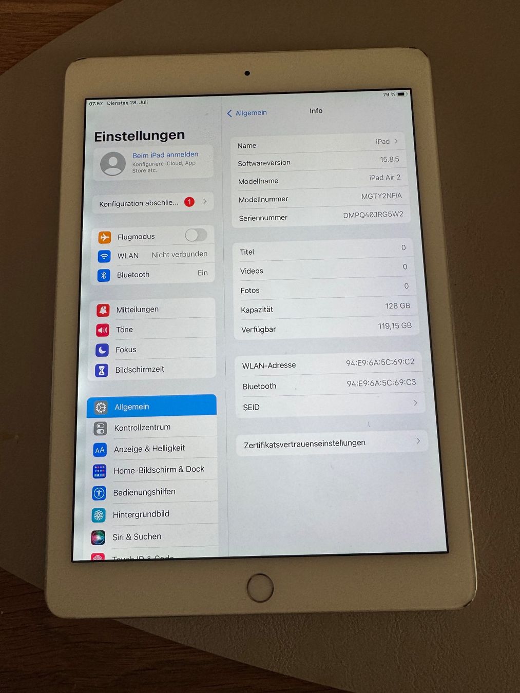 Apple Tablet PC: iPad Air 2 – 128GB – Usato da Adliswil venduto da Busys 1