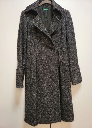 Benetton Wollmantel Gr. 34 XS S (IT 40) schwarz/weiss melier