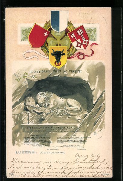 Ansichtskarten: Passepartout-Lithographie Luzern, Löwen – Gebraucht aus Berlin von bartko-reher