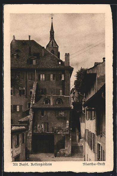 Cartoline postali: Alt-Basel, Kellergässlein, Martha Stift – Usato da Berlin venduto da bartko-reher