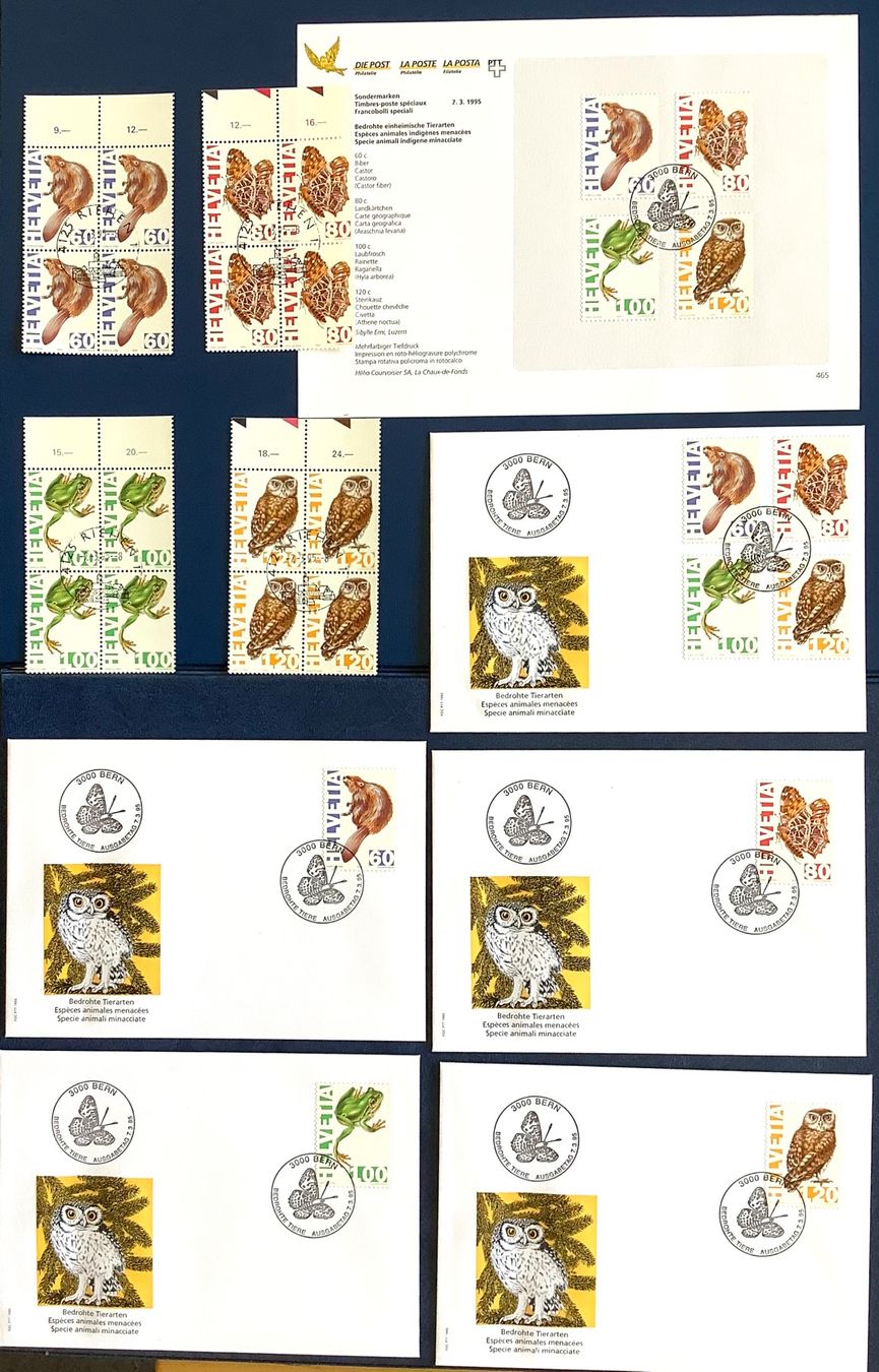 Tutti i francobolli: 1995 Bedrohte Tiere FDC 4er + Einzel + Viererblock + Div. – Nuovo (secondo la descrizione) da Liestal venduto da Pep3
