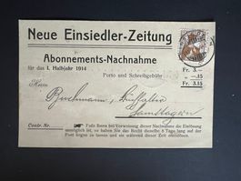 CH  Nachnahme Neue Einsiedler Zeitung  1914  (V958)