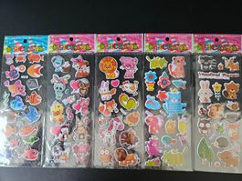 5 Bogen Sticker Aufkleber Etiketten Cartoon Tiere Basteln