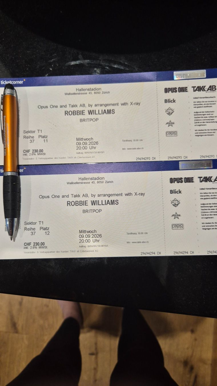 Tickets: 2 Tickets Robbie Williams 9.9. – Neu (gemäss Beschreibung) aus Walzenhausen von esc3essc