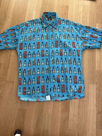 Sommerhemd Versace Motiv Flaschen L, blau, Print, kurzarm, L