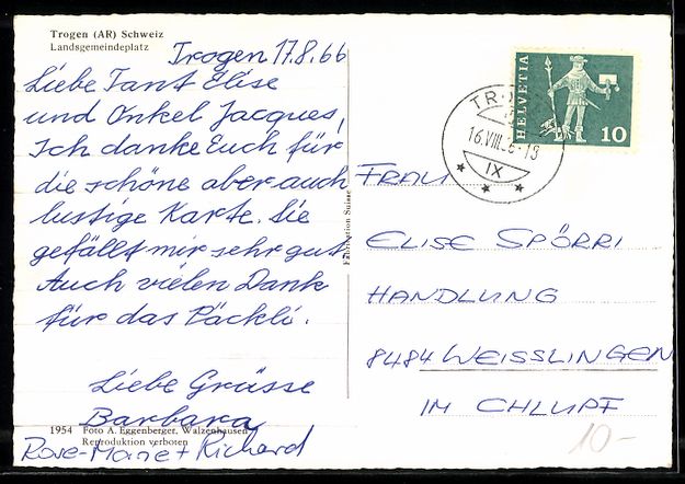Cartes postales: AK Trogen /AR, Landsgemeindeplatz, 1966 – D'occasion à Berlin par bartko-reher 1