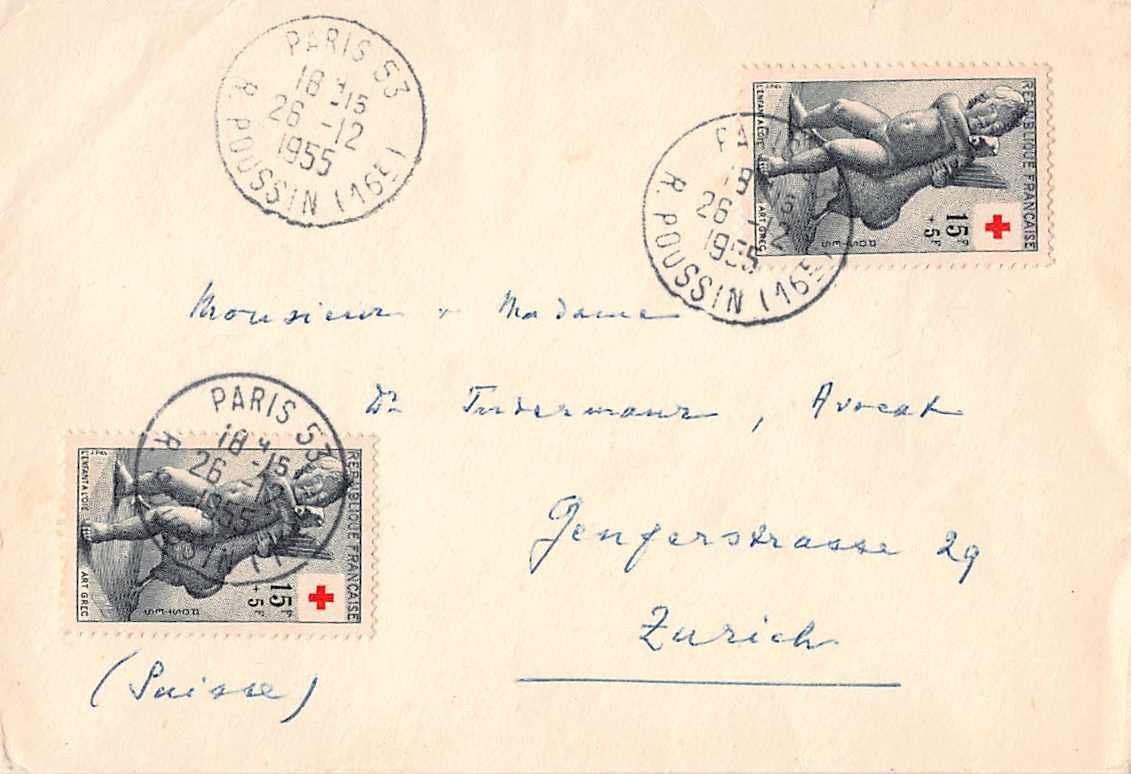 Alle Briefmarken: CROIX ROUGE lettre 1955, 1.-- – Gebraucht aus Lufingen von philatelieshop