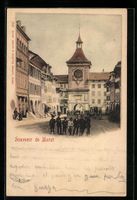 AK Morat, Ortspartie mit Turm, 1900