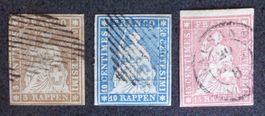 SWITZERLAND 1855 à 1859: «Strubeli», 3 timbres, oblitérés