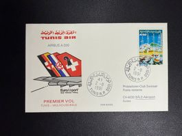 Tunis Air Erstflugbrief Tunis-Basel 1991